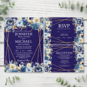 Invitations de mariage bleu et or de la Marine (Personnalisez la collection de ce créateur indépendant.)