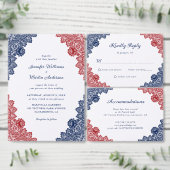 Save The Date Mariage de dentelle bleu et rouge (Personnalisez la collection de ce créateur indépendant.)