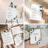 Navy Blauw en Wit Rozen Bruiloft Achtergronden Wandkleed