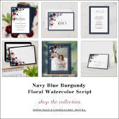 Navy Blue Burgundy Floral Waterverf Welkom Spandoek