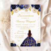 Carte De Remerciements Marine Blue Floral Princess Quinceañera