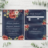 Save The Date Red Roses Floral Photo QR Code Marine Blue Mariage (Personnalisez la collection de ce créateur indépendant.)
