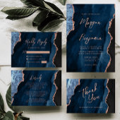 Cartons Réponse Rose d'agate bleu marine Mariage de script d'or