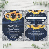 Navy Blue Sunflower Wood Burlap Hearts Wedding Aankondiging (Personaliseer de collectie van deze zelfstandige maker.)