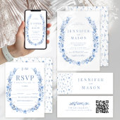 Carte Couronne florale bleue Enregistrer la date invitat