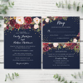 Serviette En Papier Burgundy Gold Navy Confetti Floral Mariage Napkin (Personnalisez la collection de ce créateur indépendant.)