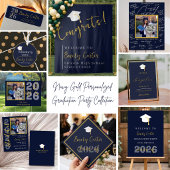 Senior 2026 Graduation Photo Invitation Navy Gold