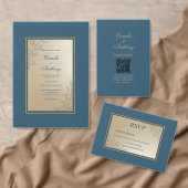 Invitation Mariage Boho floral rectangle or Marine (Personnalisez la collection de ce créateur indépendant. )