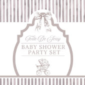 Baby shower van Neutral Toile de Jouy Waterfles Etiket