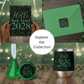 Invitation Hello New Year! New Year's Eve Green Black Sparkle