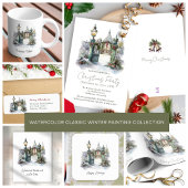 Winter Scene Rood groen gebladerte Kerstadres Etiket