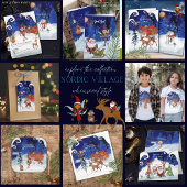 Whimsical Nordic Santa on a Moose Happy New Year  Feestdagen Kaart