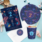 Invitation Fille Colorée rose Océan bleu Poisson Anniversaire