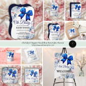 Sticker Carré Mon bébé ! Élégant Baby shower Floral Blue Bow