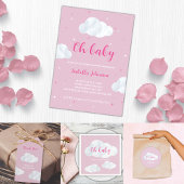 Oh Baby Meisje Pink Clouds Sky Stars Baby shower Cadeaulabel