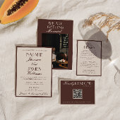 Cartons Réponse Classy Chocolate Brown Old Money QR Code Wedding