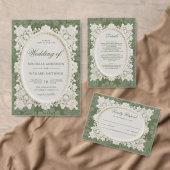 Invitation Mariage dentelle de dentelle vert olive d'argent a (Personnalisez la collection de ce créateur indépendant. )
