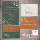 Invitation Tout En Un Terracotta & Olive Green Vintage Floral Mariage