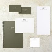 Carte De Correspondance Monogramme Moderne Élégant Simple Vert Olive
