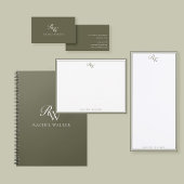 Carte De Visite Monogramme élégant vert olive