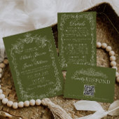 Invitation Mariage Code QR Ancien Argent Vert Olive