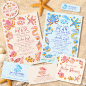 Invitation Fête de naissance créatures marines Perle Océan bl