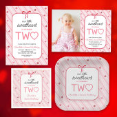 Invitation Our Little Sweetheart Is Two Hearts Bows Birthday
