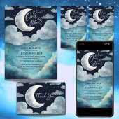 Over the moon galaxy baby shower dank u kaart