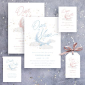 Invitation Sur le Baby shower Moon Blue Gold Stars
