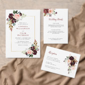 Invitation Élégant mariage à fleurs bordeaux et rousses (Personnalisez la collection de ce créateur indépendant. )