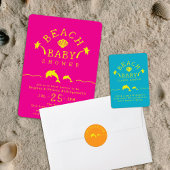 Palms & Dolphins Teal & Yellow Personalized Bedankkaart