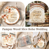 Boho Rustic Wood Slice RSVP Card with QR Code