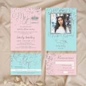 Invitation Vin mauve mauve Argent Confetti Quinceanera RSVP