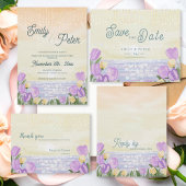 Carte Postale Romantic Purple Floral Beach Sunset Wedding Invite