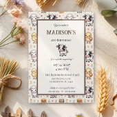 Minimalist Rose Beige Invitation Cow Birthday 
