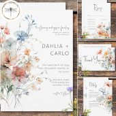 Pastel losse wilde bloemen moderne QR-code RSVP Kaartje