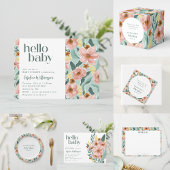 Invitation Cute Mint Sage Rose Floral Hello Baby shower