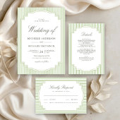 Invitation Mariage Code QR Photo Rayé Vert Sauge Classique