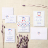 Patriotic Crest w/ US Flags | Monogram Wedding Kaart (Personaliseer de collectie van deze zelfstandige maker.)