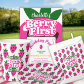 Invitation Bright Pink Strawberry Berry First Birthday