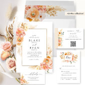 Invitations En Acrylique Elégante Pêche, crème et Mariage floral jaune
