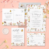 Invitation Mariage de calligraphie Fleur sauvage Peach Waterc