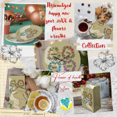 PLANCHE À DÉCOUPER PERSONNALISÉ HAPPY NEW YEAR 20XX & FLEURS WREATHS