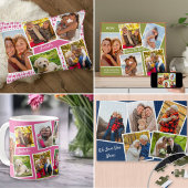 Puzzle Photo Collage 5 Pictures and Custom Text - Pink