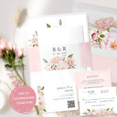 Invitation Tout En Un Mariage floral rose, roux, bourgogne Éteins RSVP