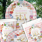 Pink Alice in Wonderland 5th birthday Invitation