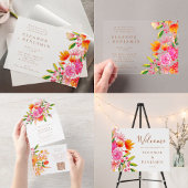 Menu Pink Orange Watercolor Floral Wedding Dining