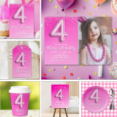 Serviette En Papier Pink Glitter Balloon 4th Birthday Party for Girls