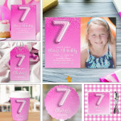 Invitation Elegant 7th Birthday girl with photo Numer Ballon