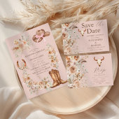 Invitation Tout En Un Boho rose Floral Mariage occidental